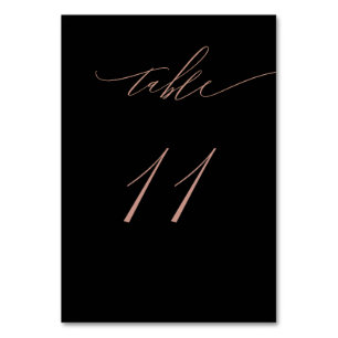 Elegant Black Rose Gold Script No 11 Wedding Table Number