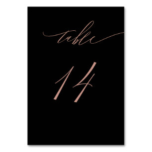 Elegant Black Rose Gold Script No 14 Wedding Table Number