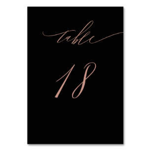 Elegant Black Rose Gold Script No 18 Wedding Table Number