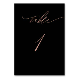 Elegant Black Rose Gold Script No 1 Wedding Table Table Number