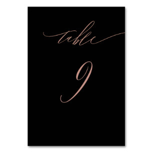 Elegant Black Rose Gold Script No 9 Wedding Table Number