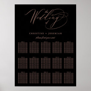 Elegant Black Rose Gold Script Wedding Seating Poster