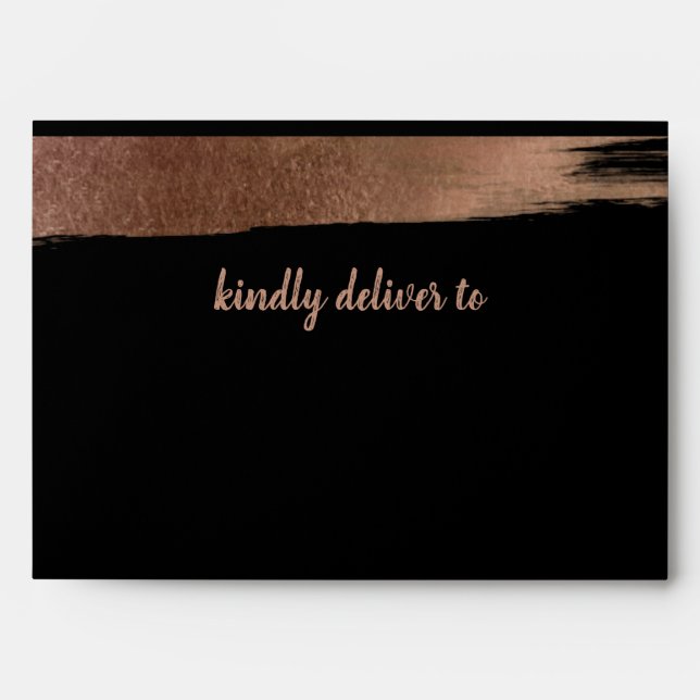 Elegant Black Rose Gold Simple Modern Wedding Envelope (Front)