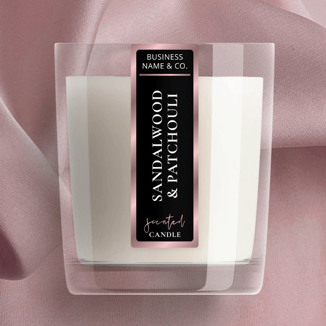 Elegant Black & Rose Gold Thin Vertical Candle Jar (Elegant black and gold vertical jar labels - great to use on jars or as seal tamper proof stickers)