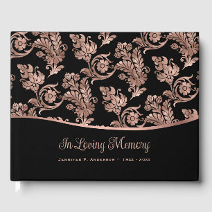 Elegant Black Rose Gold Vintage Memorial Funeral Guest Book