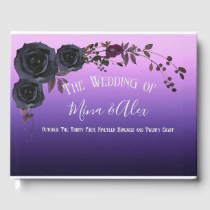 Elegant Black Rose Purple Photo Wedding  Guest Book