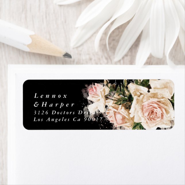 Elegant Black Rose Romance Wedding Return Address (Insitu)