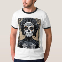 Elegant Black Rose Sugar Skull Shirt