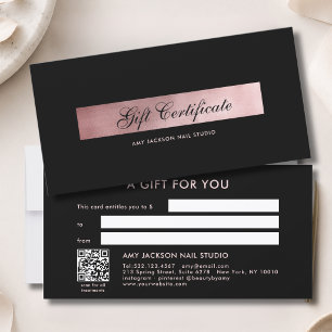 Elegant Black Rosegold QR Code Gift Certificate