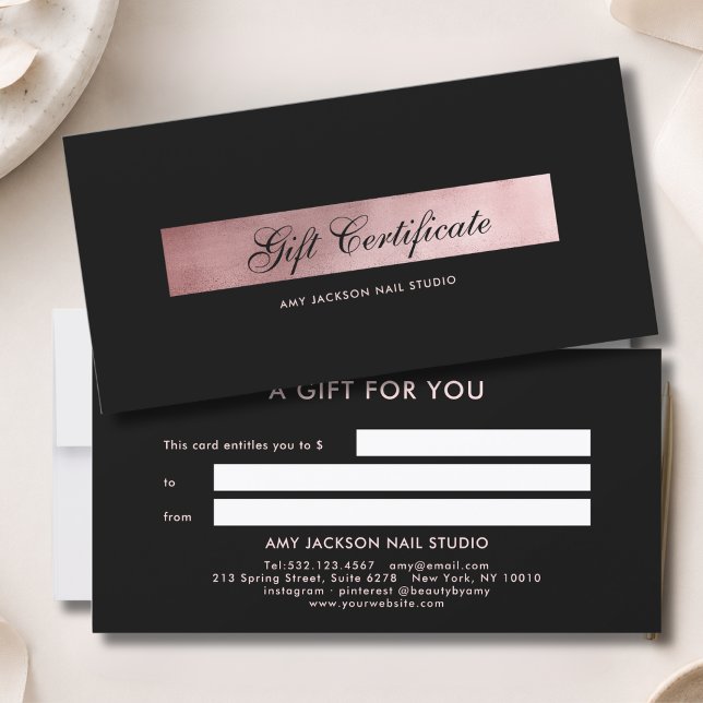 Elegant Black Rosegold Stripe Gift Certificate (Elegant Black Rosegold Stripe Gift Certificate)