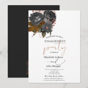 Elegant Black Roses Engagement  Invitation