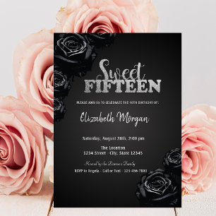 Elegant Black Roses Gothic  15th Birthday  Invitation