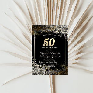 Elegant Black Roses,Lights Black 50th Birthday  Invitation