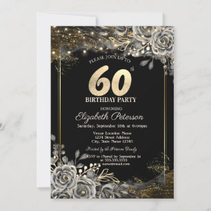 Elegant Black Roses,Lights Black 60th Birthday  Invitation