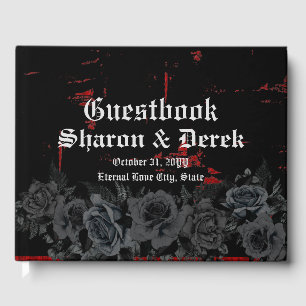 Elegant Black Roses Red Black Grunge Wedding  Guest Book