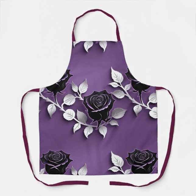 Elegant Black Roses With Silver Leaves Apron (Front)