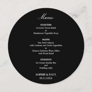 Elegant Black Round Wedding Menu