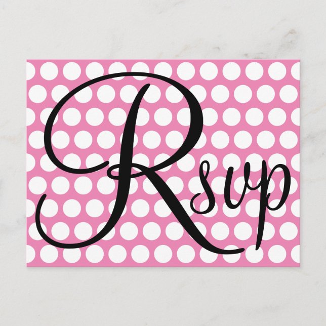 Elegant Black RSVP Pink and White Polka Dot Invitation Postcard (Front)