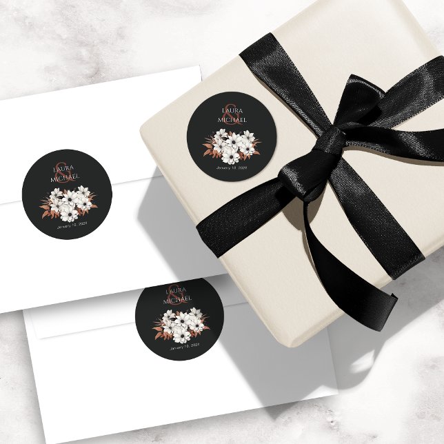 Elegant Black Rust Floral Classic Round Sticker (Creator Uploaded)