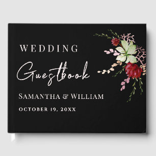 Elegant Black Rustic Boho Wildflower Wedding Guest Book