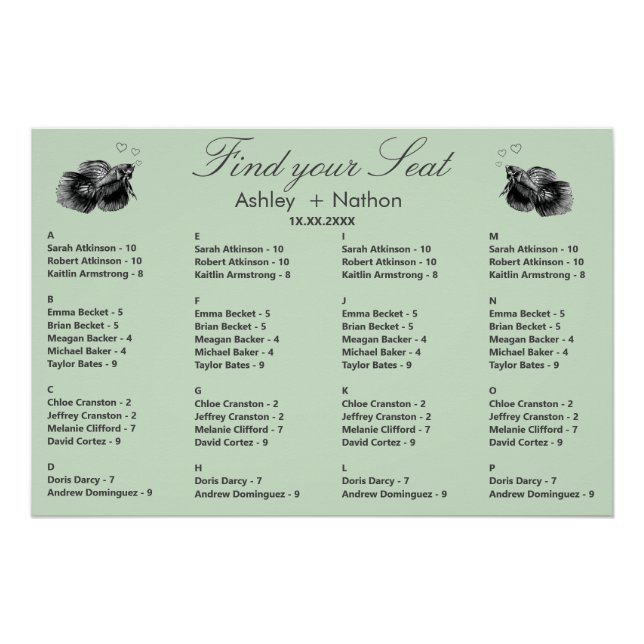 Elegant Black Sage Find your Seat Wedding  Poster (Front)