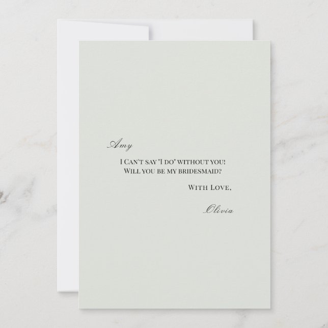 Elegant Black Sage Green Bridesmaid Proposal Card (Back)