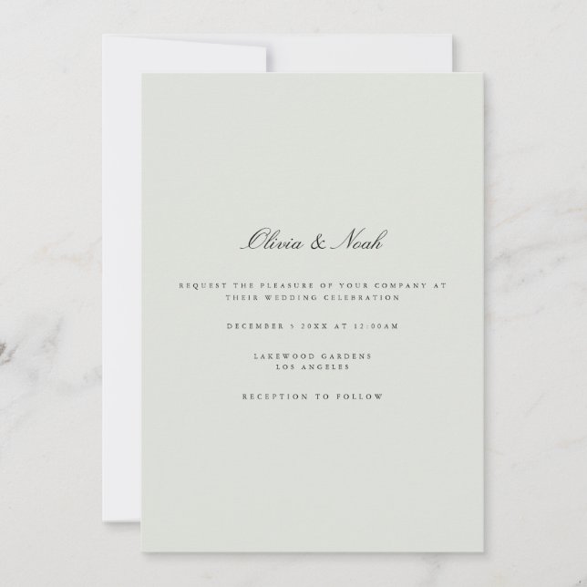 Elegant Black & Sage Green Wedding Invitation Card (Front)