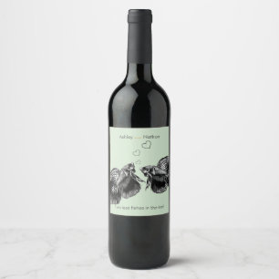 Elegant Black Sage Watercolor Fish Wedding  Wine Label
