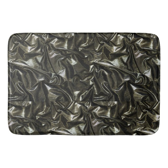 Elegant Black satin gathered look Bath Mat (Front)
