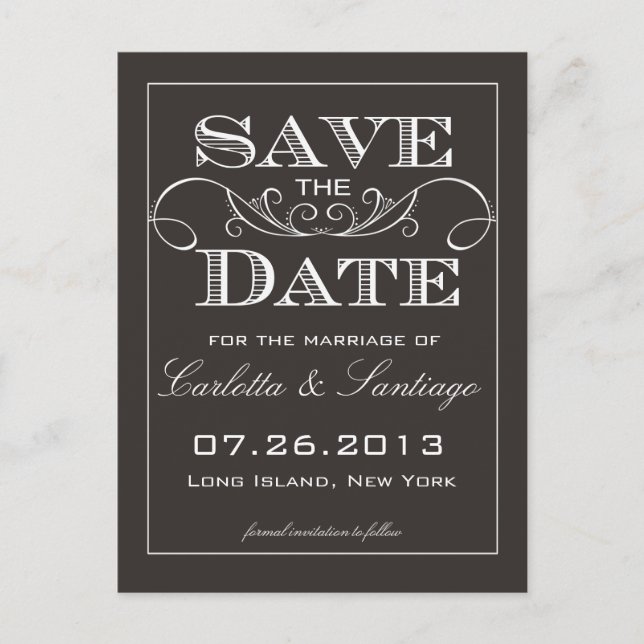 Elegant Black Save the Date Announcement Postcard (Front)