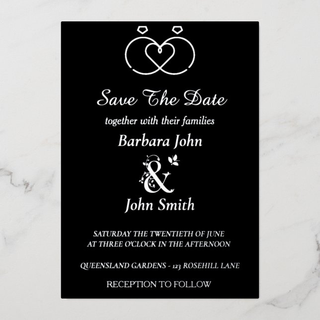 Elegant Black Save The Date Foil Invitation (Front)