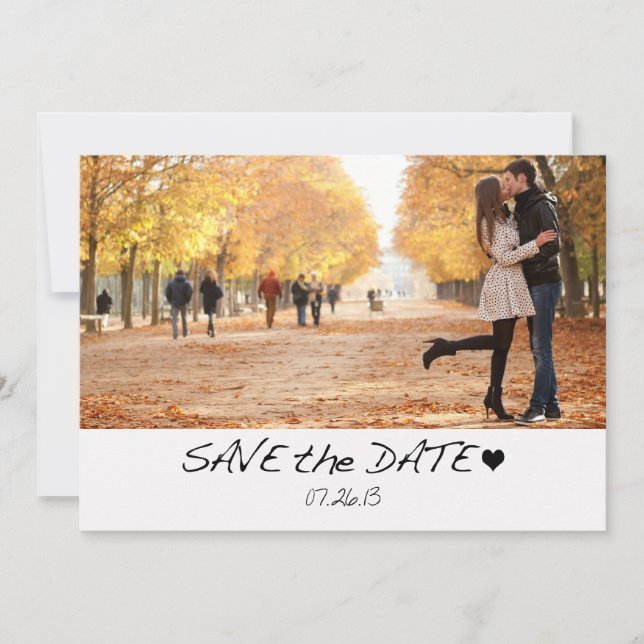 Elegant Black Save the Date Photo Card with Heart (Front)
