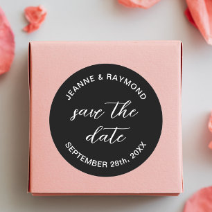 Elegant Black Save the date Wedding Announcement  Classic Round Sticker