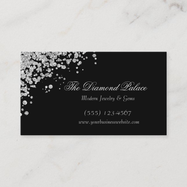 Elegant Black Scattered Diamonds Jewel Business Card (Front)