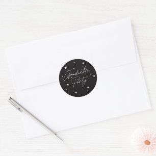 Elegant Black Scattered Stars Graduation Party Classic Round Sticker