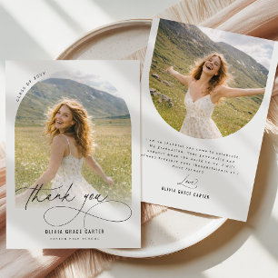 Elegant Black Script Arch Photo Graduation Thank You Card