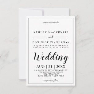Elegant Black Script Bordered Wedding Invitation