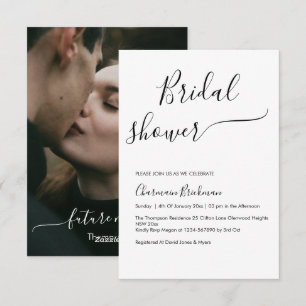 Elegant Black Script Calligraphy Bridal Shower Invitation