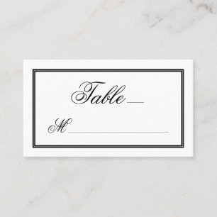Elegant Black Script Calligraphy on White Wedding Place Card