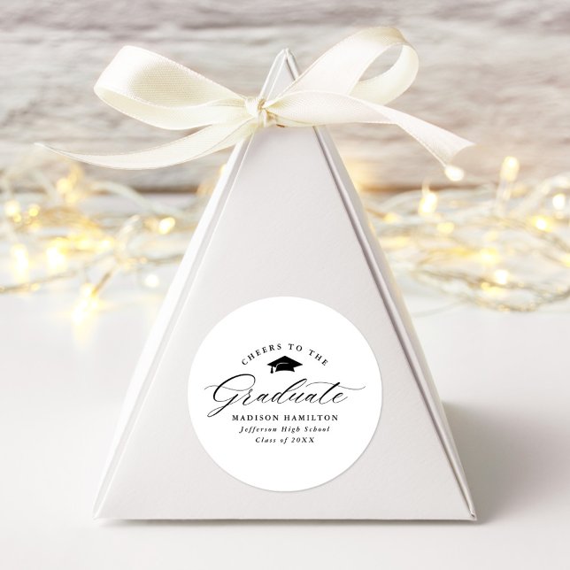 Elegant Black Script Cheers to the Graduate Classic Round Sticker (Creator Uploaded)