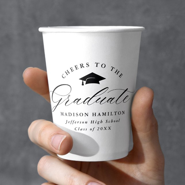 Elegant Black Script Cheers to the Graduate Paper Cups (Creator Uploaded)