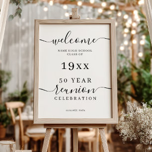 Elegant Black Script Class 50th Reunion Welcome Poster