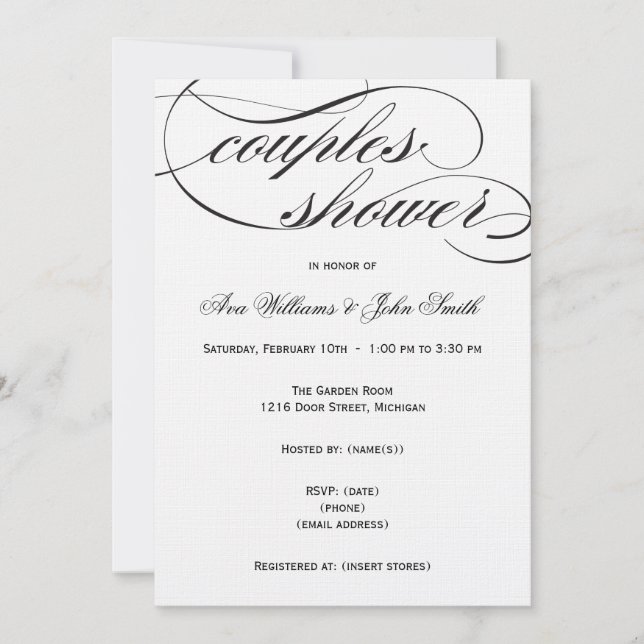 Elegant Black Script Couples Shower Invitation (Front)