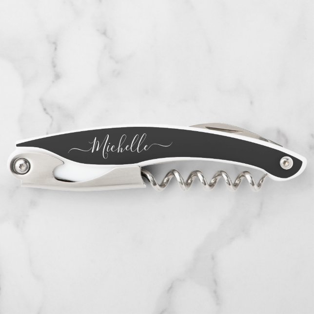 Elegant Black Script Custom Name  Corkscrew (Front)