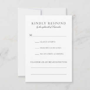 Elegant Black Script Dietary Restrictions Wedding RSVP Card