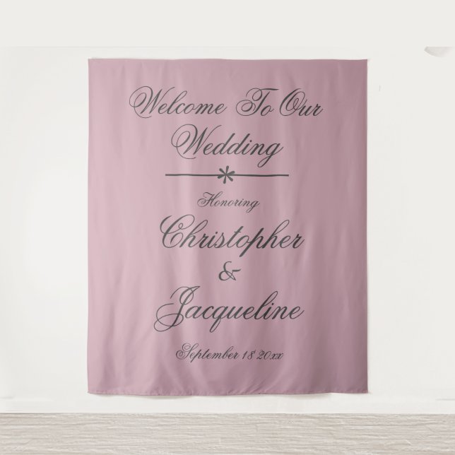 Elegant Black Script Dusty Pink Wedding Party Tapestry (Front)