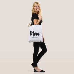 Elegant Black Script Established New Mum Tote Bag
