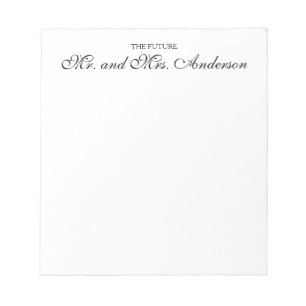 Elegant Black Script Future Mr Mrs Name Couple Notepad