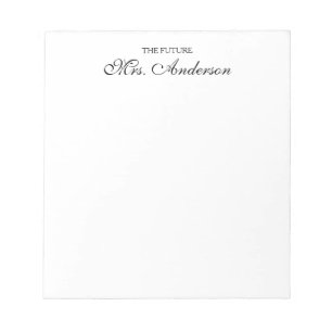 Elegant Black Script Future Mrs Name Bride Wedding Notepad