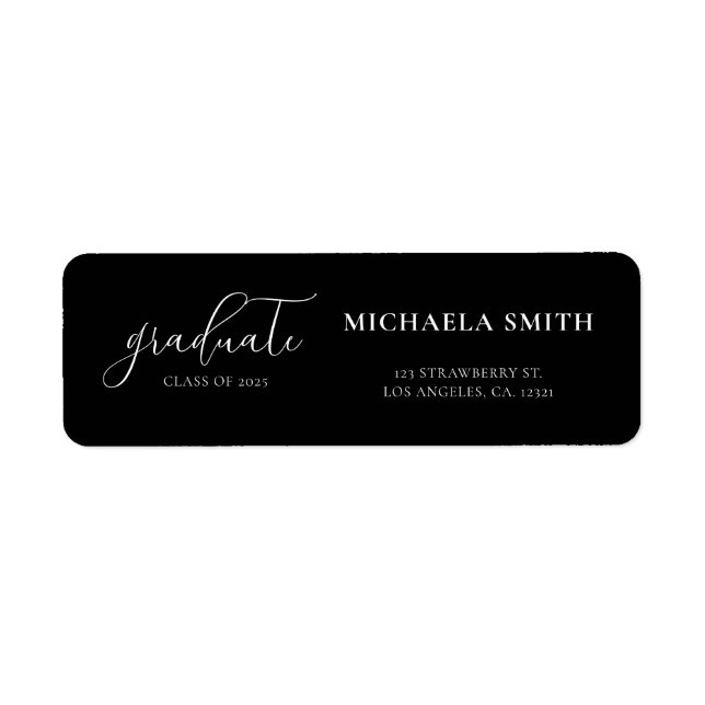 Elegant Black Script Graduation Return Address (Front)
